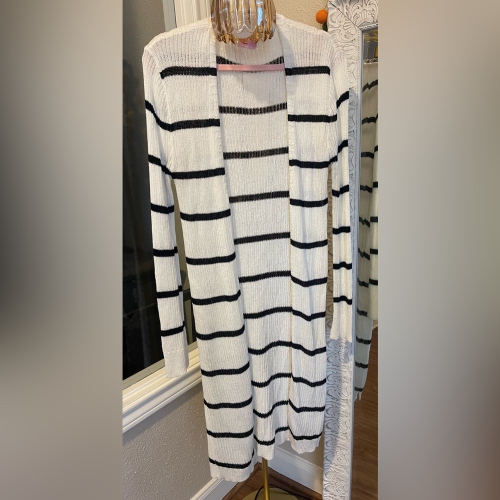 Pink Lily Striped Open Front Duster Cardigan